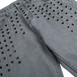 Vintage Washed Eyelet Wide Leg Denim Jeans