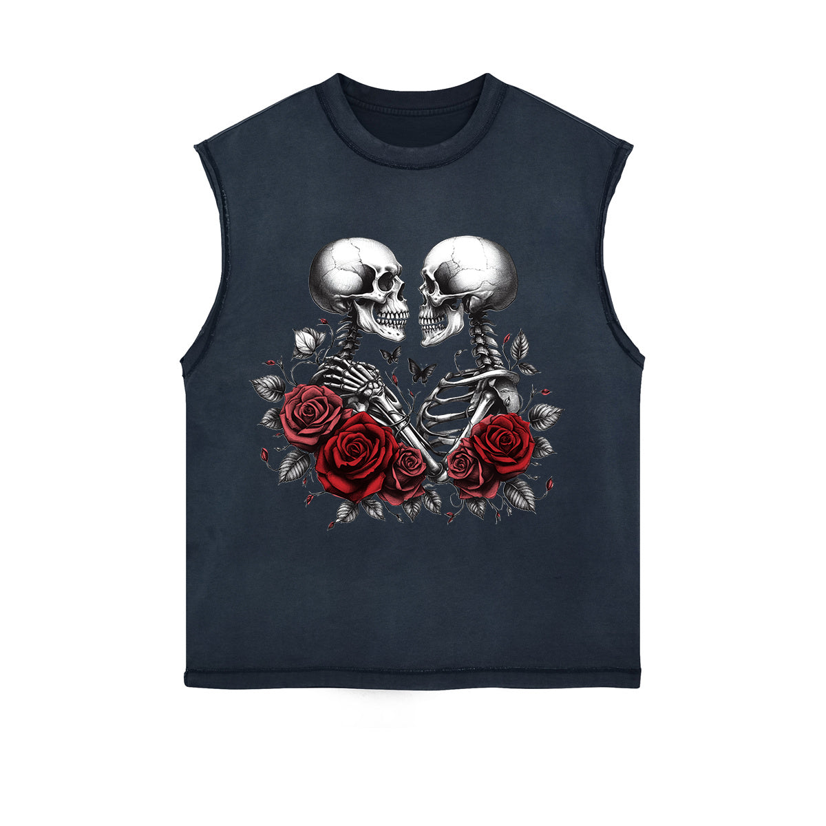 Skeletons Roses Love Valentine Sleeveless Faded Tee-INNBLAC Fashion Apparel