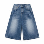 Vintage Scratched Wash Wide Leg Denim Shorts