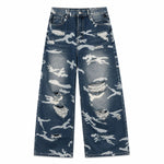 Camo Print Distressed Straight Leg Jeans