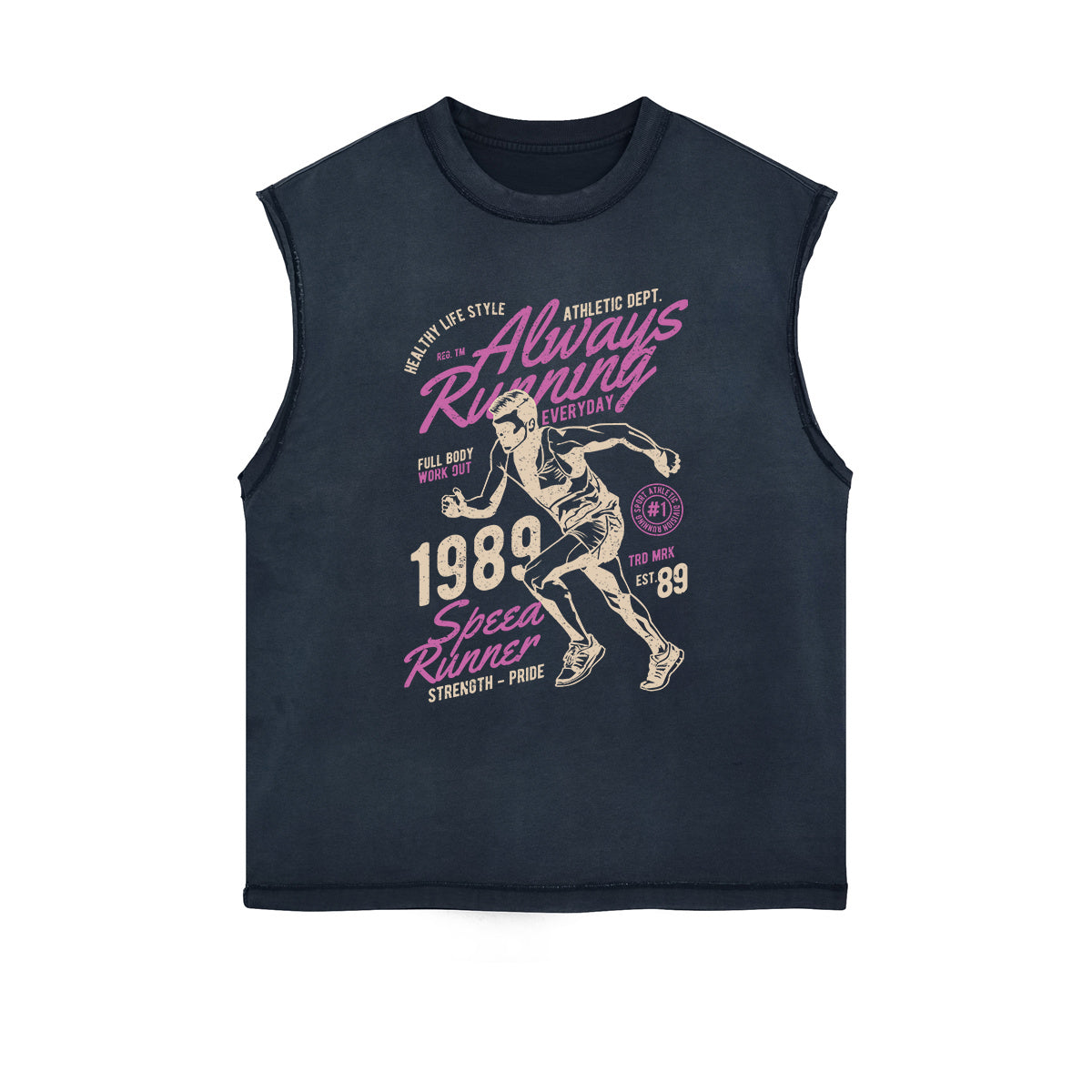 Always Running Graphic Sleeveless Faded Tee-INNBLAC Fashion Apparel