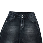 Double-Button Whiskered Wide-Leg Denim Shorts