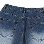 Deep Blue Washed Cat Whisker A-Line Straight Baggy Denim Jeans