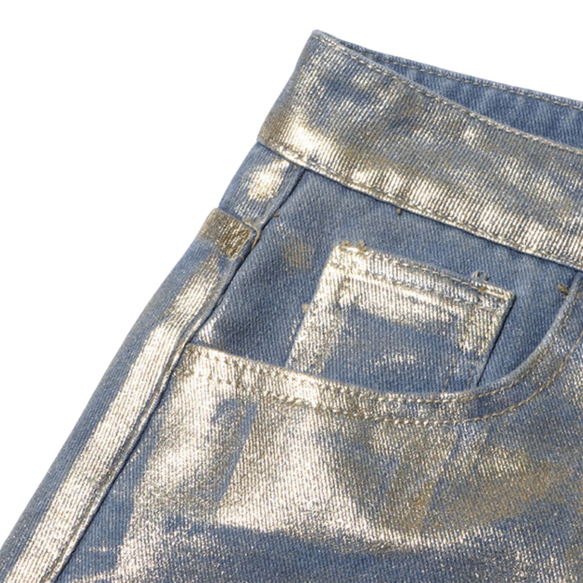 Women's Metallic Coated Denim Midi Skirt