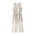 Sleeveless Patchwork Jacquard Denim Midi Dress
