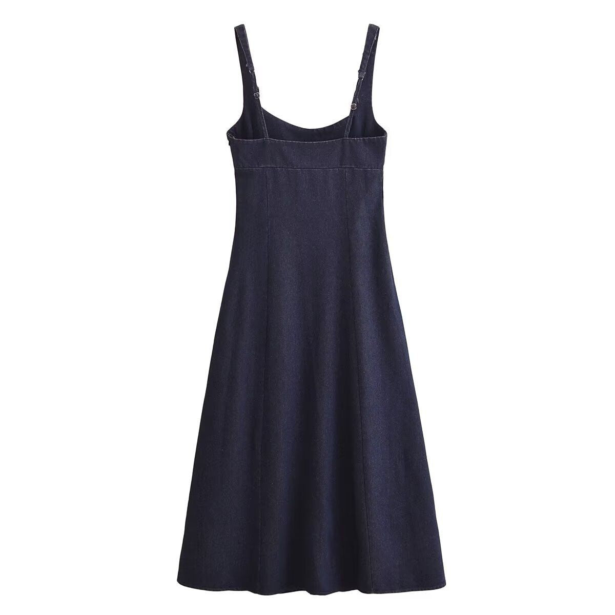A-Line Strappy Denim Midi Dress