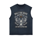 Motorcycle Retro Graphic Sleeveless Faded Tee-INNBLAC Fashion Apparel