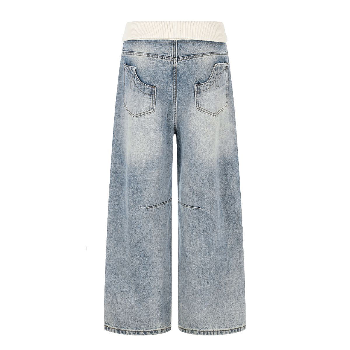 Contrast Waist Wide Straight Denim Jeans