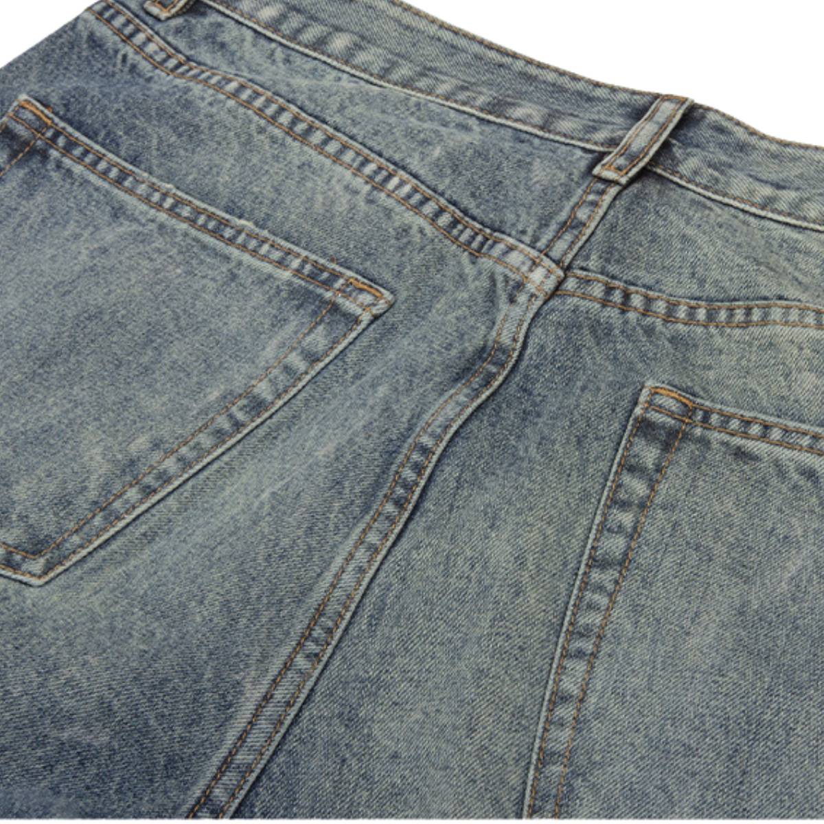 Washed Distressed Wide Leg Straight Denim Jeans