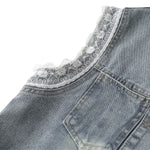 Vintage Wash Lace Trim Denim Vest