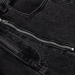 Men's American Street Washed Denim Pants Distressed Loose Flare Zipper