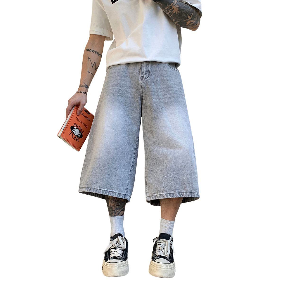Vintage Sand Wash Straight Leg Denim Shorts