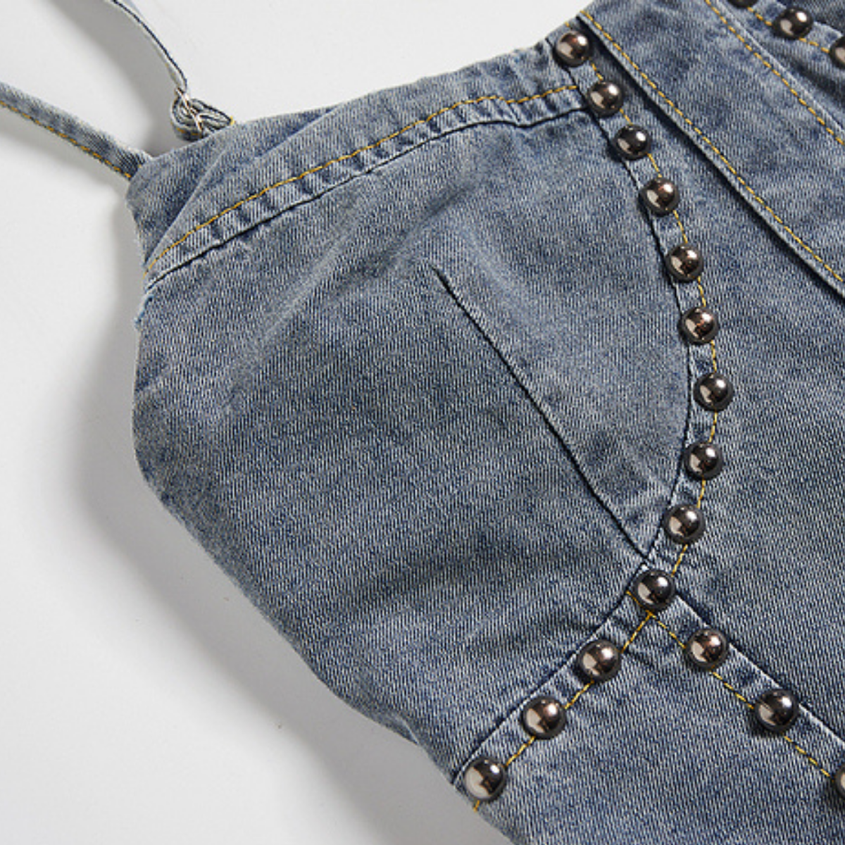 Spaghetti Strap Denim Studded Midi Dress