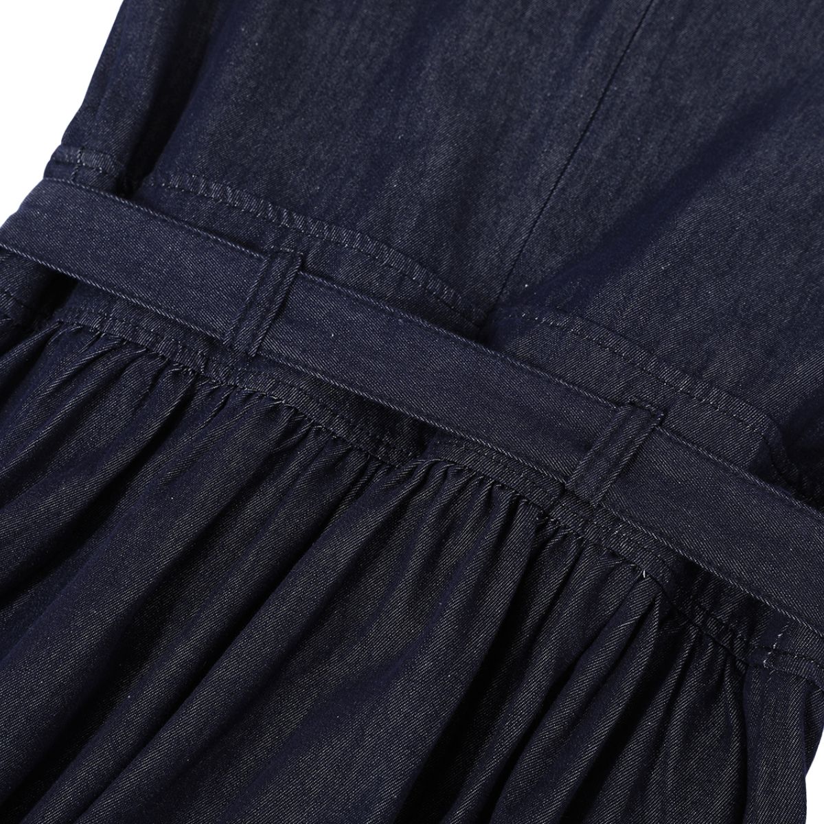 Embroidery Sleeveless Belted Denim Midi Dress