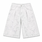 Snow Wash Wide Leg Denim Shorts