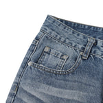 Vintage Washed Crease Effect Wide Leg Baggy Denim Jeans