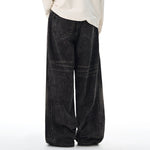 Charcoal Grey Wide-Leg Vintage Washed Jeans