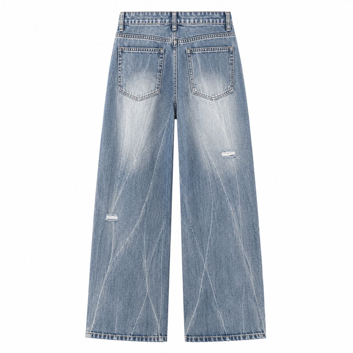 Distressed Fade Relaxed Flare Denim Jeans