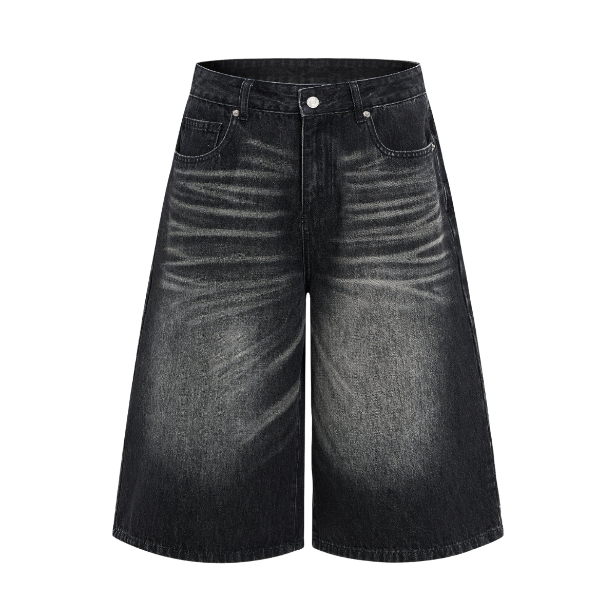 Washed Indigo Relaxed Fit Utility Denim Shorts