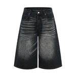 Washed Indigo Relaxed Fit Utility Denim Shorts