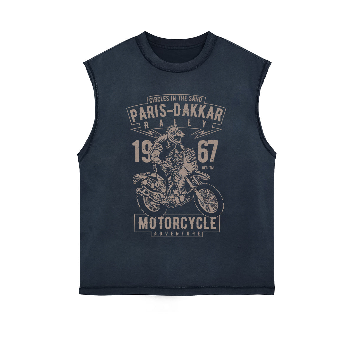 Paris Dakkar Rally Motorcycle Sleeveless Faded Tee-INNBLAC Fashion Apparel