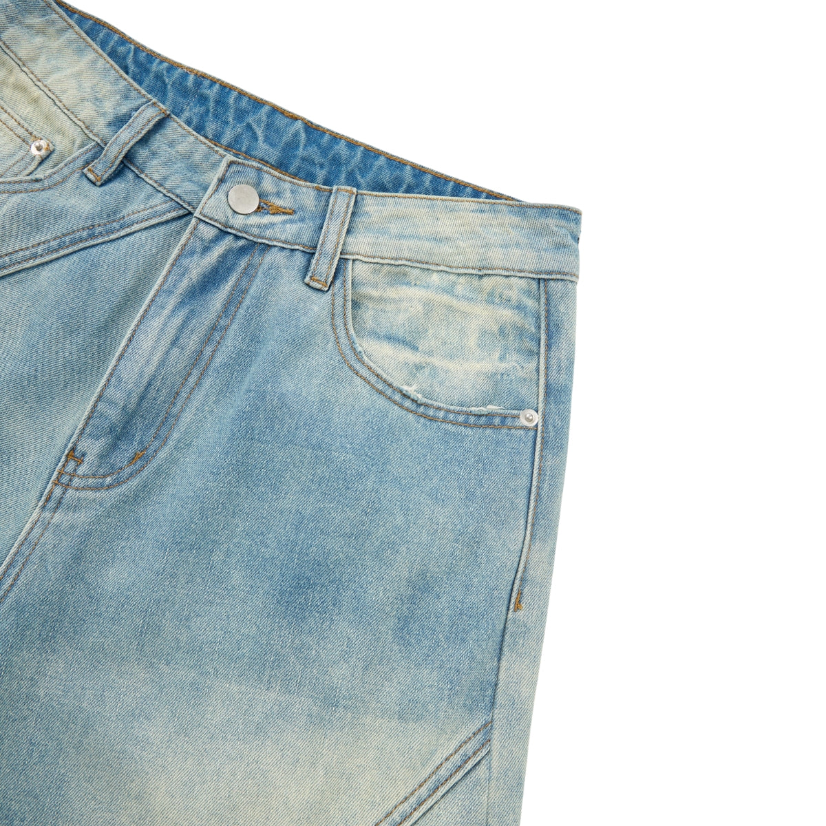 Retro Distressed Washed Baggy Patchwork Zip-Detail Relaxed Straight Fit Denim Jeans