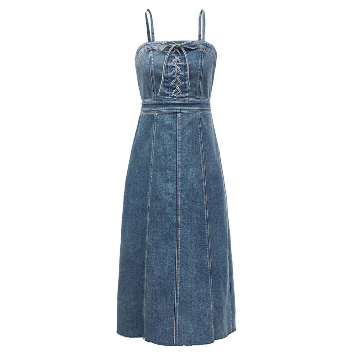 Lace-Up Front Spaghetti Strap Midi Dress