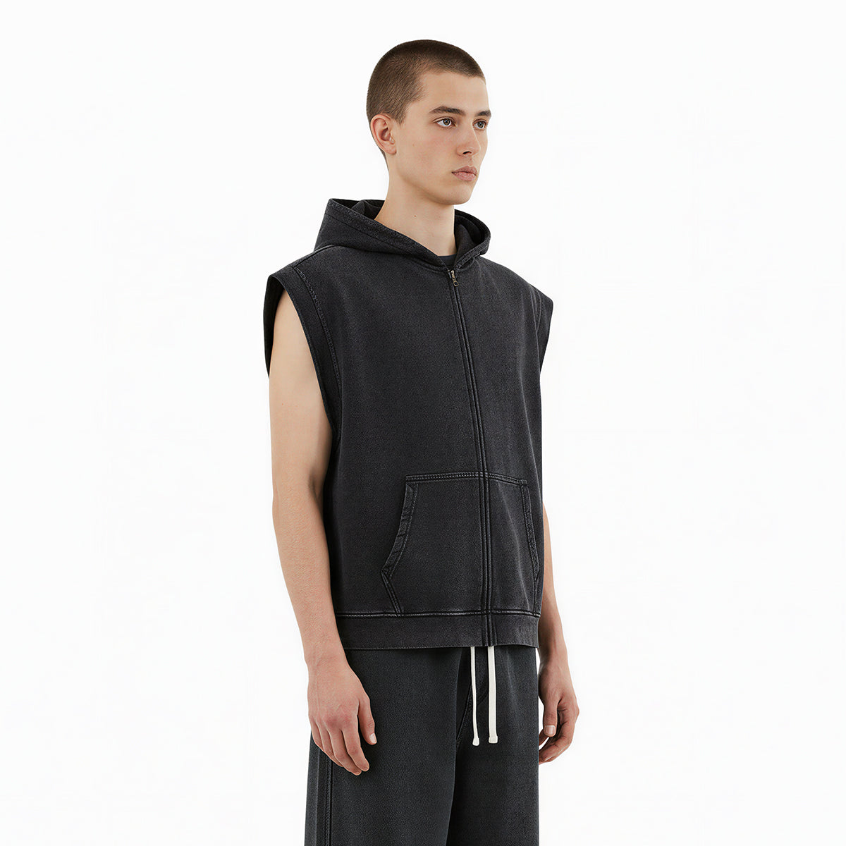 Sleeveless Zip Hoodie Casual Vest Hood Pockets Included