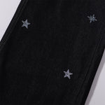 Celestial Star Embroidery Faded Wide Leg Jeans