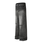 Gradient Fade Knee-Ripped Baggy Jeans