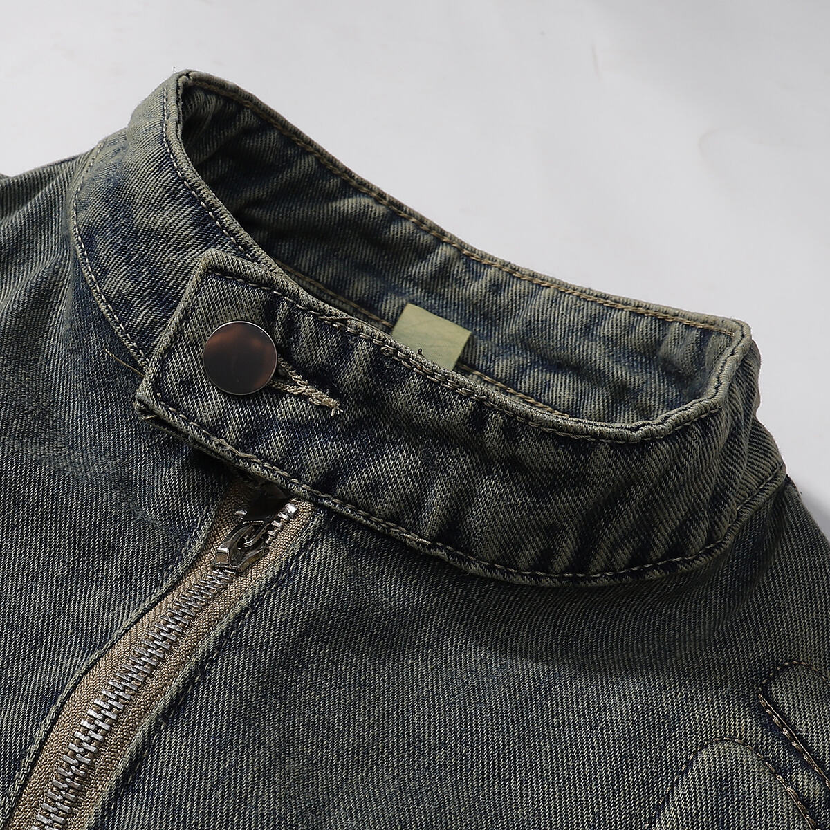 Bold Stitching Distressed Denim Jacket