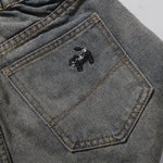 Dog Embroidery Design Vintage Washed Denim Shorts
