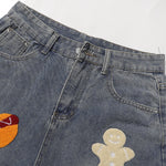 Cartoon Food Embroidery Fun Streetwear Denim Shorts