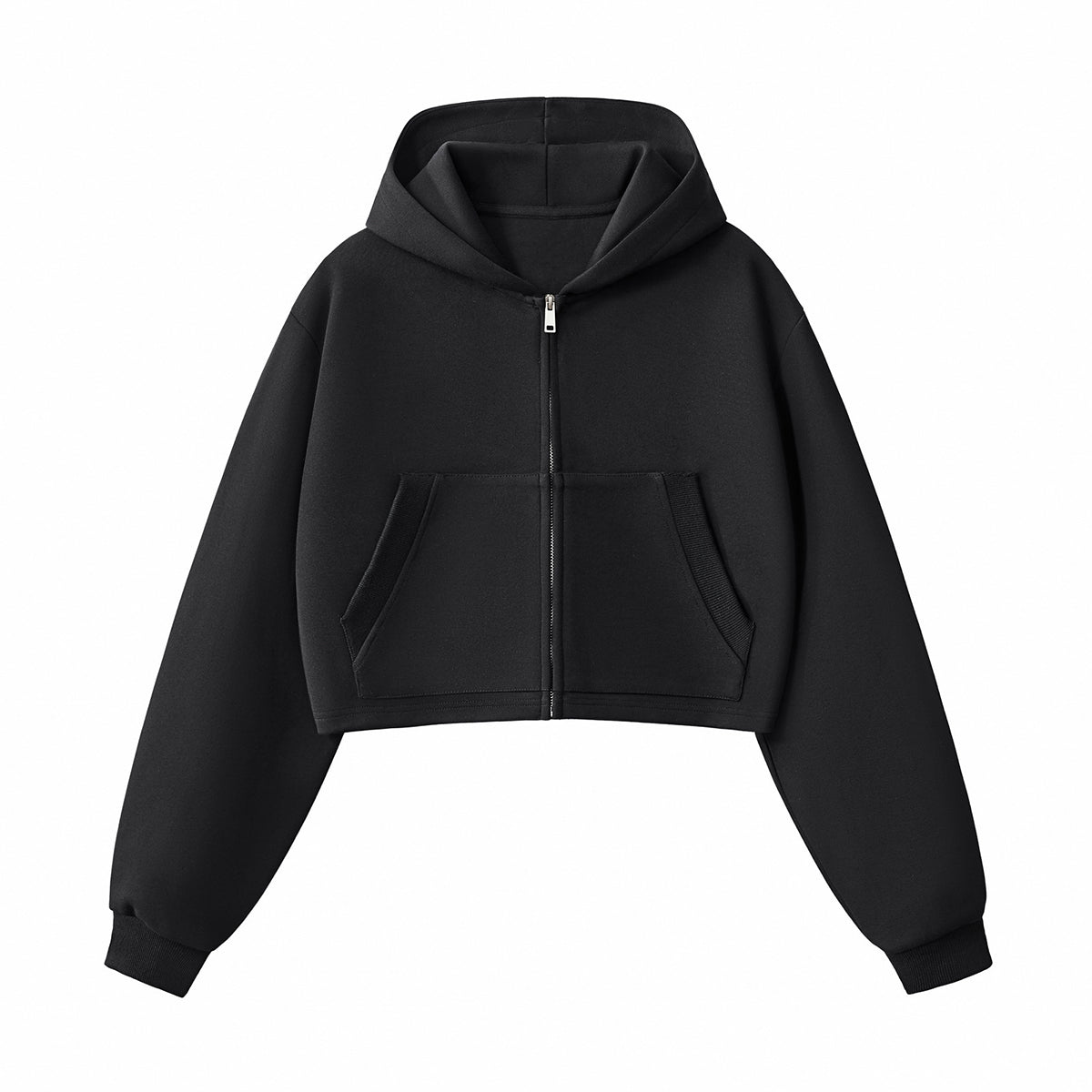 Women's Solid Zip-Front Cropped Hoodie