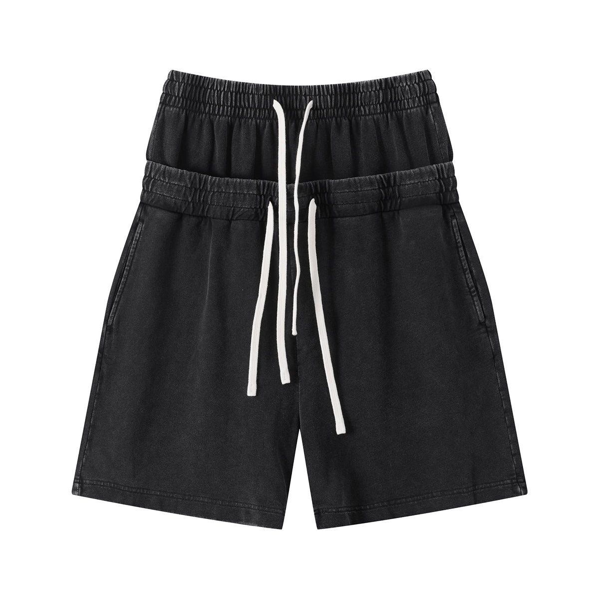 Double Waistband Snow Washed Distressed Shorts