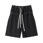 Double Waistband Snow Washed Distressed Shorts