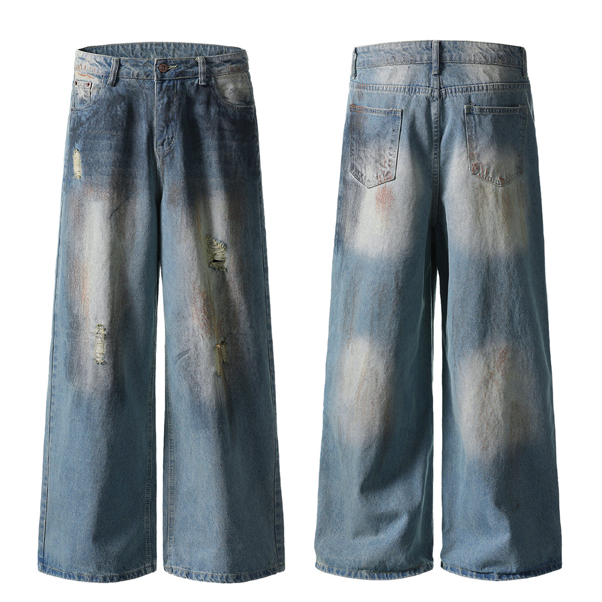 Vintage Distressed Wide-Leg Ripped Jeans