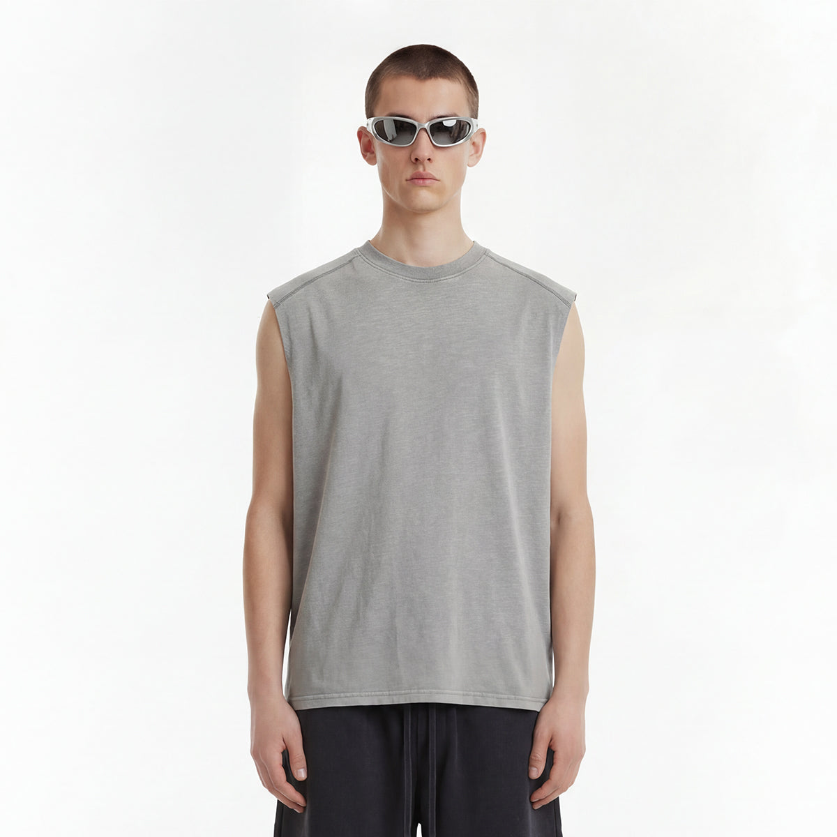Raw Edge Distressed Studded Sleeveless Tee