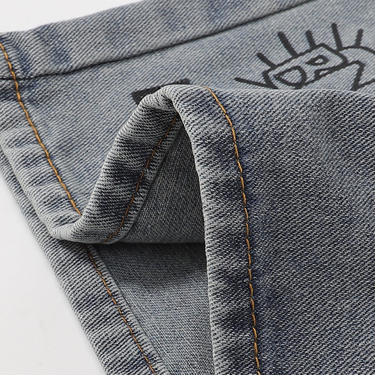 Street Style Graphic Print Relaxed Denim Shorts