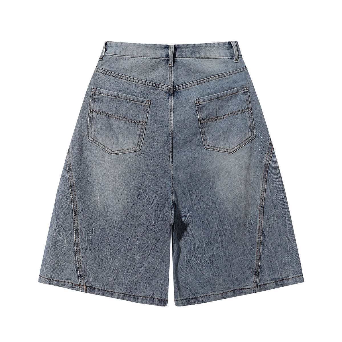 Panel Stitching Detail Light Wash Denim Shorts