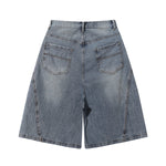 Panel Stitching Detail Light Wash Denim Shorts