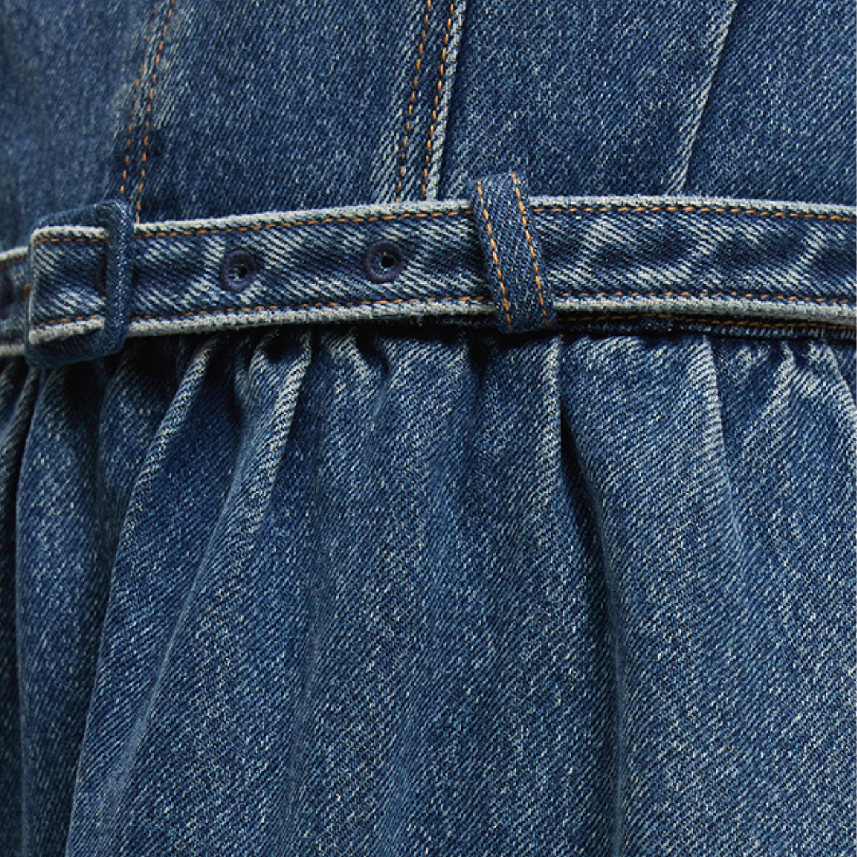 Puff Sleeve Belted Denim Mini Dress