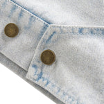 American Trendy Washed Color-blocking Stand-up Collar Denim Jacket