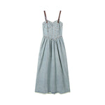 Sweetheart Collar Strappy Denim Midi Dress