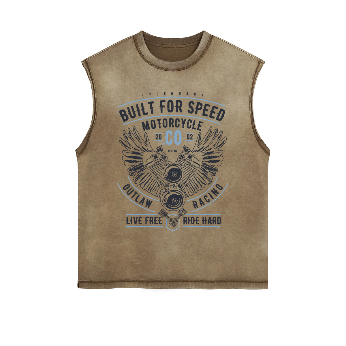 Motorcycle Retro Graphic Sleeveless Faded Tee-INNBLAC Fashion Apparel