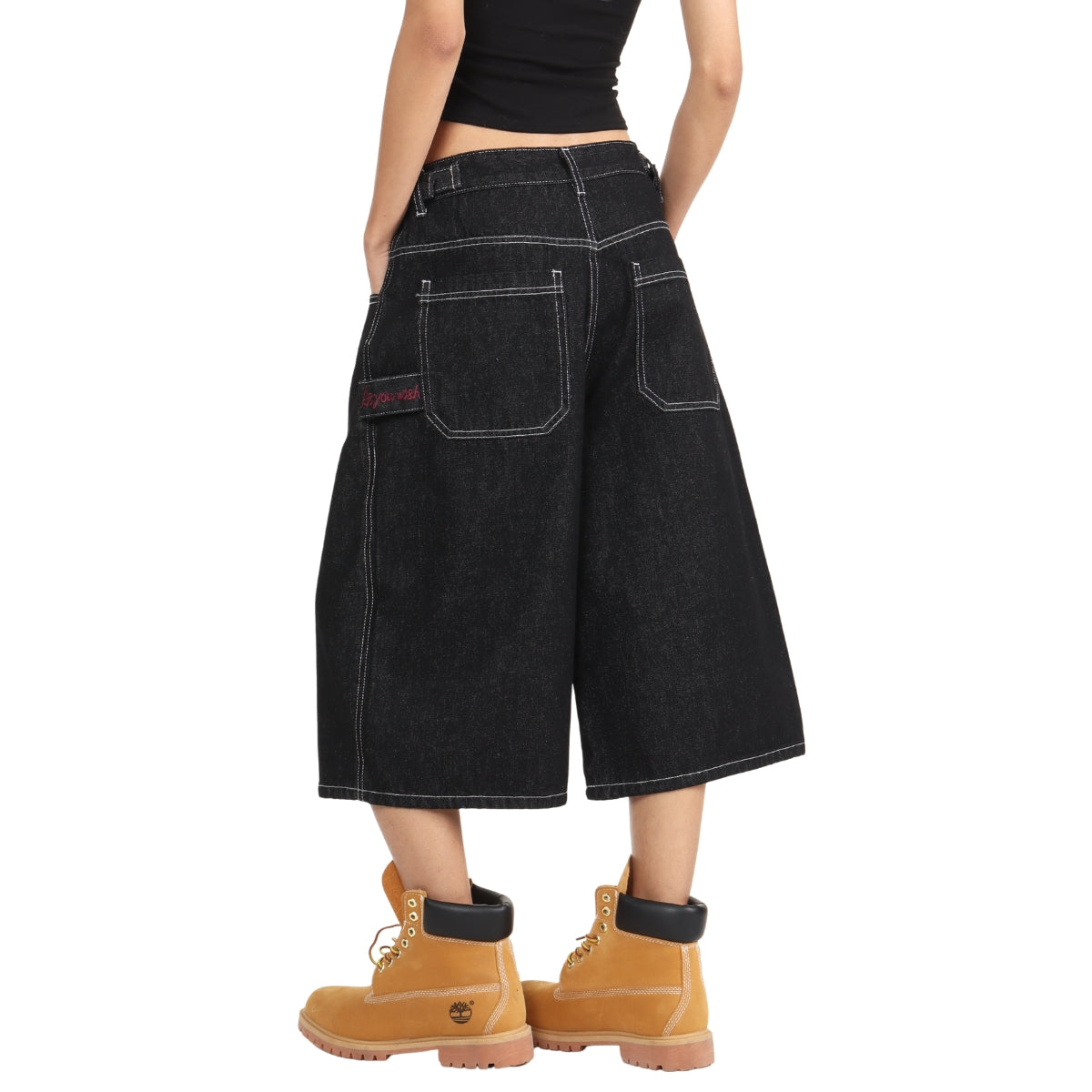 Retro Raw Denim Wide-Leg Bermuda Shorts