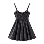 Front-Zip Smocked Denim Mini Dress