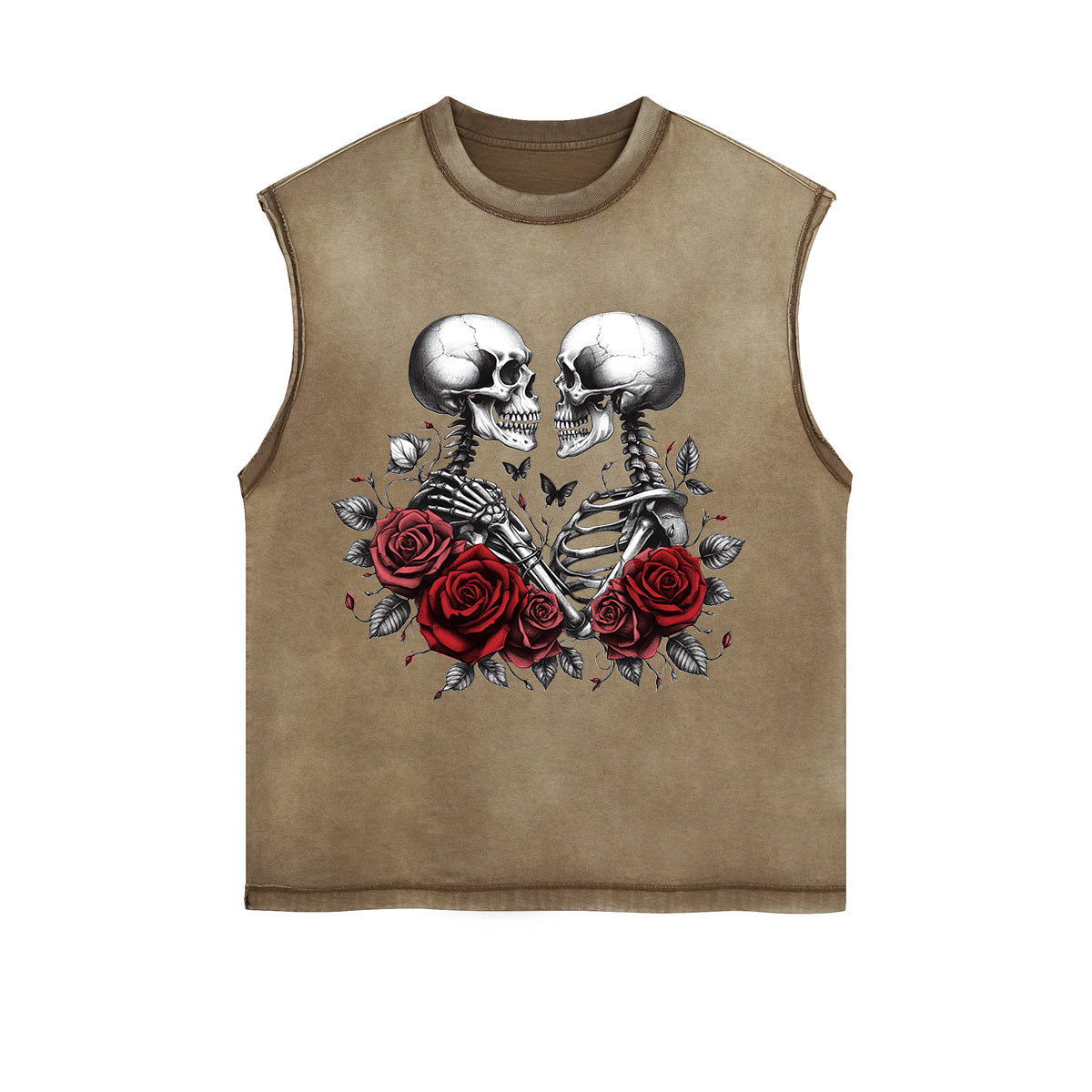 Skeletons Roses Love Valentine Sleeveless Faded Tee-INNBLAC Fashion Apparel