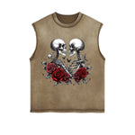 Skeletons Roses Love Valentine Sleeveless Faded Tee-INNBLAC Fashion Apparel