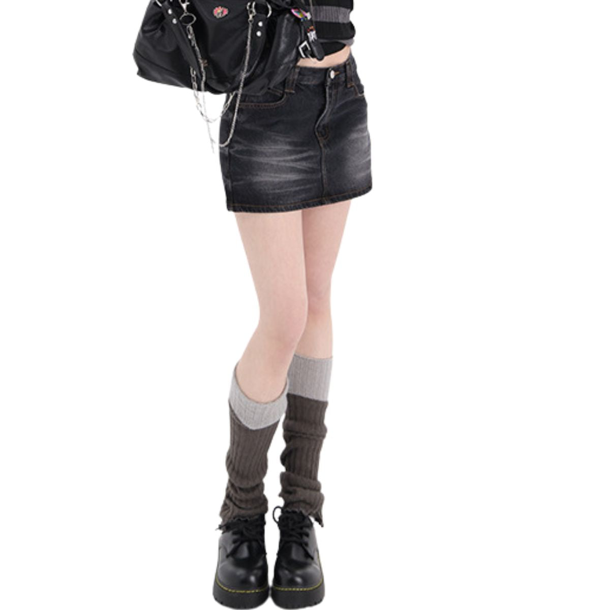 Dark Wash Faded Denim Mini Skirt